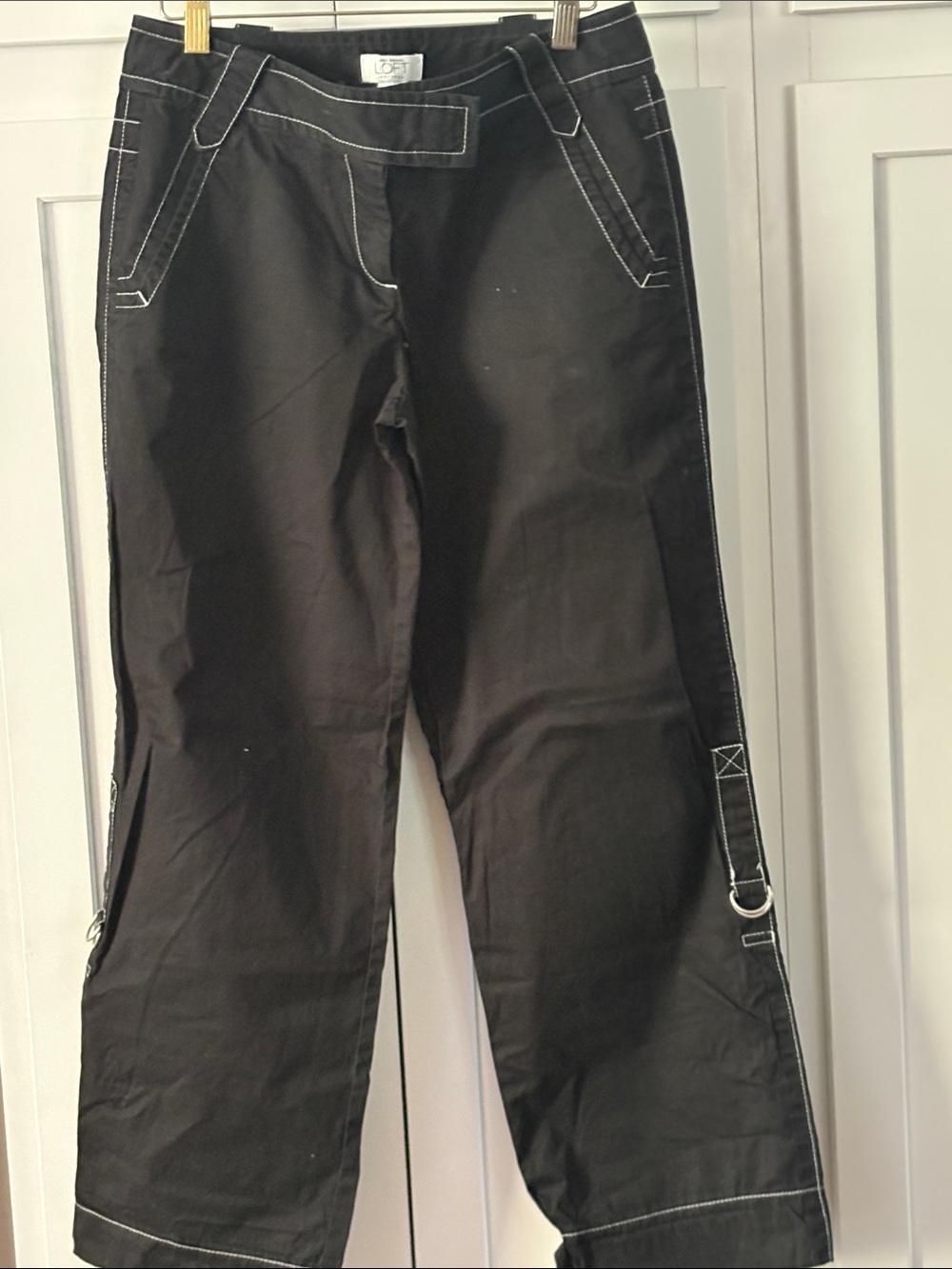 LOFT Black Cargo Pants with White Contrast Stitching